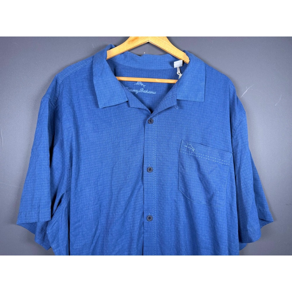 NWT Tommy Bahama Coastal Breeze Check Silk Blend Shirt Mens XXL Dockside Blue